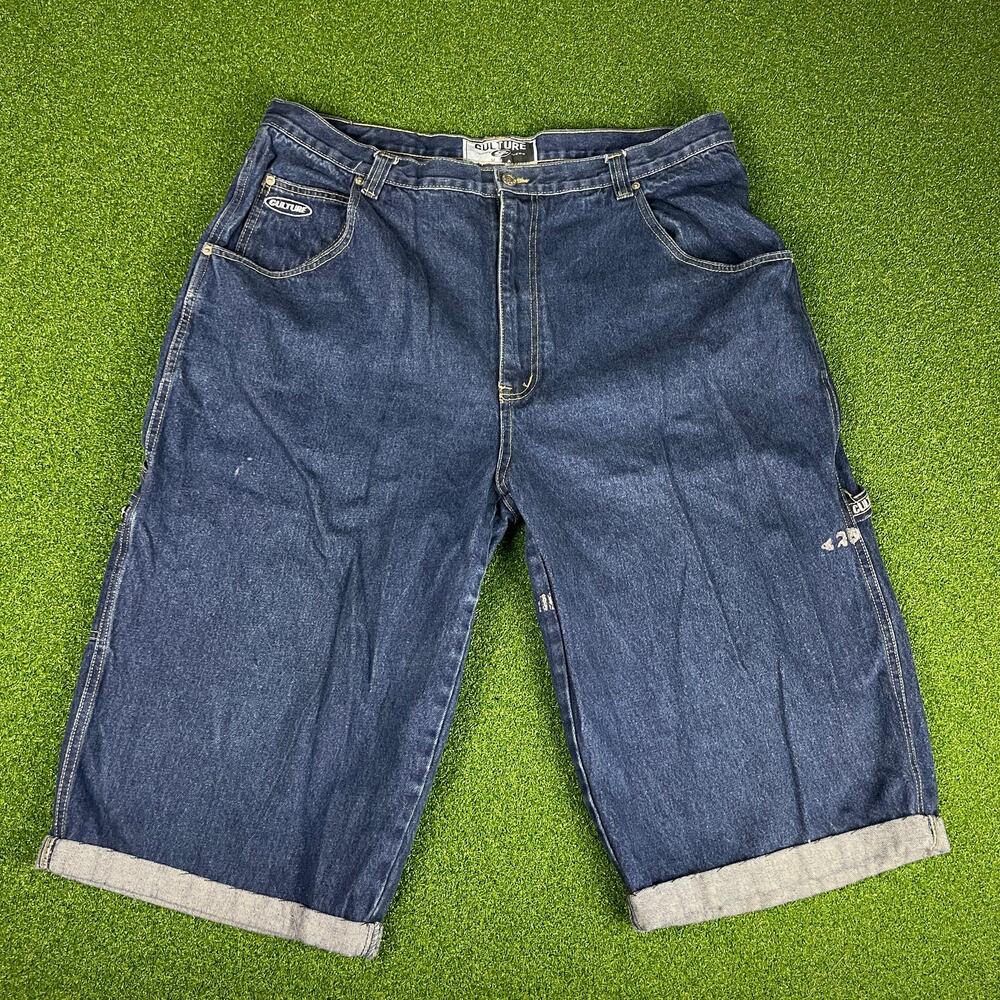 Vintage Y2K Culture Jeans Denim Cuffed Jorts Skater Cargo Carpenter Shorts Sz 44